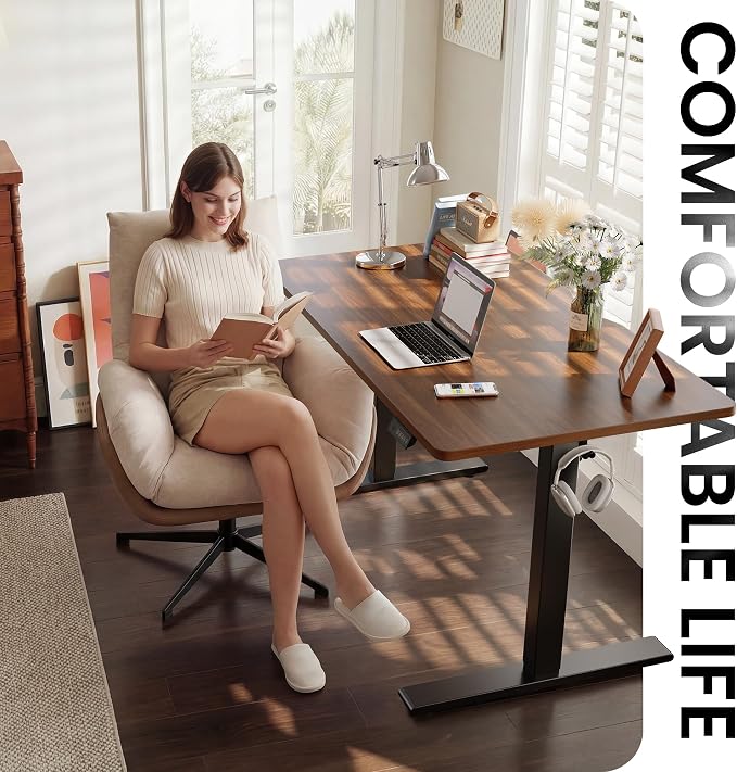 CubiCubi Electric Standing Desk 40 x 24 Inch, Height Adjustable Sit Stand Desk with Memory Presets, Splice Desktop Computer Desk for Home Office, Black Frame/Dark Walnut Top