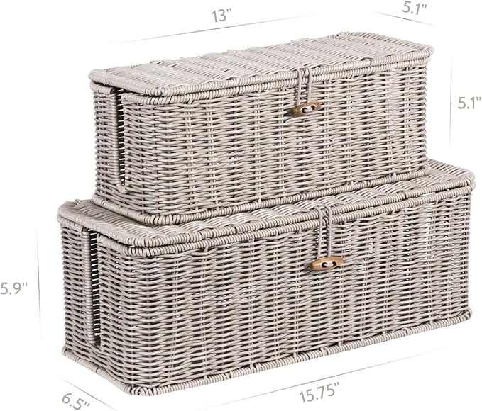 BROWNLILY Cable Management Box, Rattan Style Cord Organizer for Desk Cord Hider Outlet Covers for Power Strip TV PC Router Charger Under Desk Storage with Lockable Lid and Cable Ties