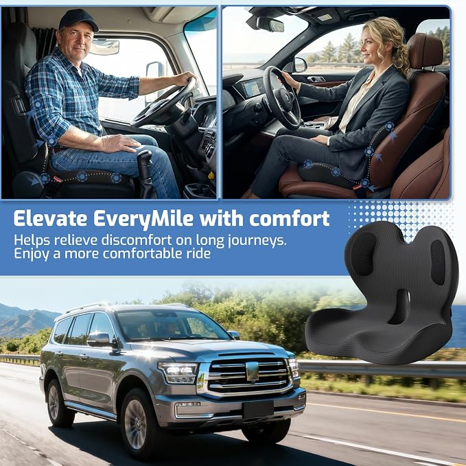 Seat Cushion,Memory Foam Chair Cushion for Office and Car,Ergonomic Coccyx Seat Cushion for Tailbone,Sciatic Nerve,Lower Back Pressure Relief,Lumbar Support Pilow for Office,Car,Truck,Desk Chair