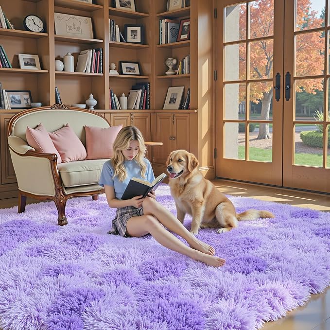 Rugs for Bedroom 4x6, Alfombras para Salas Shag Plush Soft Area Rug, Shaggy Carpets for Livingroom,Home Decor Aesthetic(4 x 6, Purple Starry)