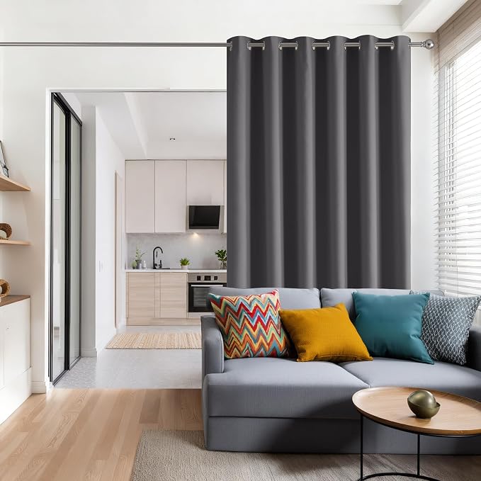 RYB HOME Blackout Thermal Insulated Curtains, Portable Curtain for Sliding Glass Door/Storage/Space Room Divider, Large Window Treatment Room Divider Panel, W80 x L84, Grey, 1 Panel