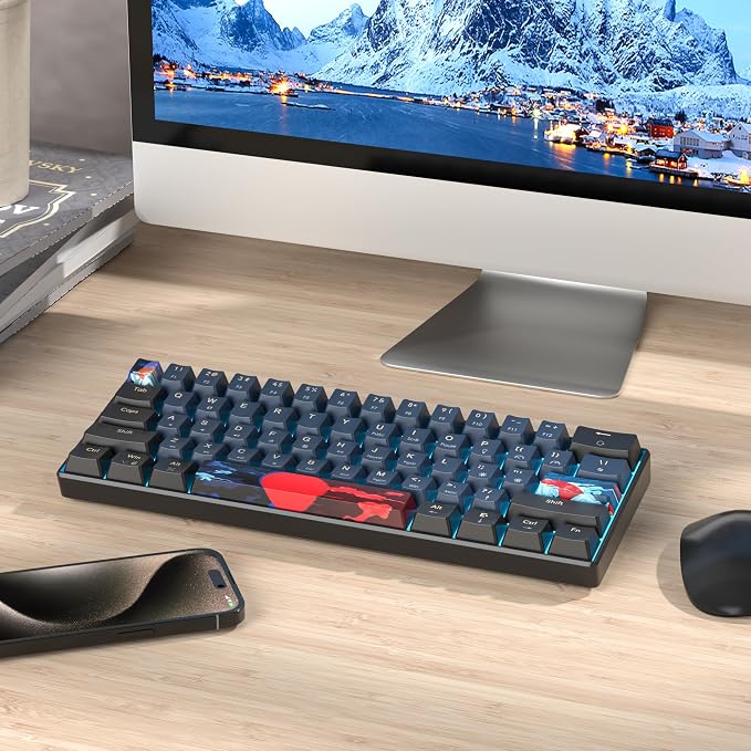 60 Percent Gaming Keyboard 60% Mechanical Keyboard LED Backlit Ultra Compact Wired Keyboard with Red Switch for Windows Laptop Gamer(61 Blue Samurai)