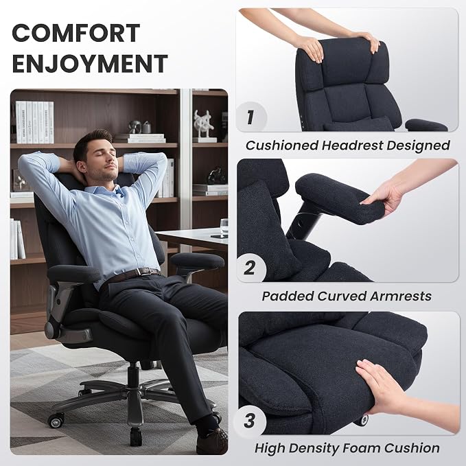 400lbs Big and Tall Executive Chair, Heavy Duty High Back Home Desk Chair | Ergonomic Office Chairs with 3D Kneading Massage, 3D Armrests, 5 Quiet Dual Rubber Wheel, Thick Pocket Spring Cushion