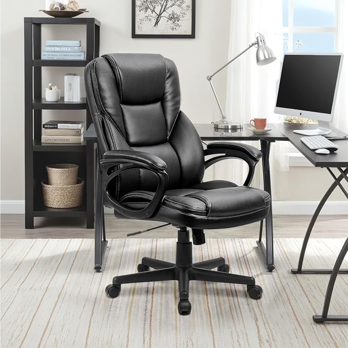 Furmax Office Executive Chair High Back Adjustable Managerial Home Desk Chair, Swivel Computer PU Leather Chair with Lumbar Support (2, Black)