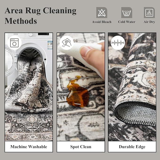 RUUGME 9x13 Area Rugs Washable, Boho Non-Slip Soft Carpets for Large Living Room/Bedroom/Dining Room High Traffic Stain Resistant and Easy Clean Rugs for Housholds&Pets Owners 9X13 Black