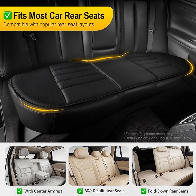 kingphenix 3-Piece Memory Foam Car Seat Cushion Set for Driving Comfort | 2 Front Seat Cushions and 1 Rear Bench Pad, 1.2-Inch Memory Foam, Non-Slip Bottom for Sedan, SUV, Truck and Van, Black
