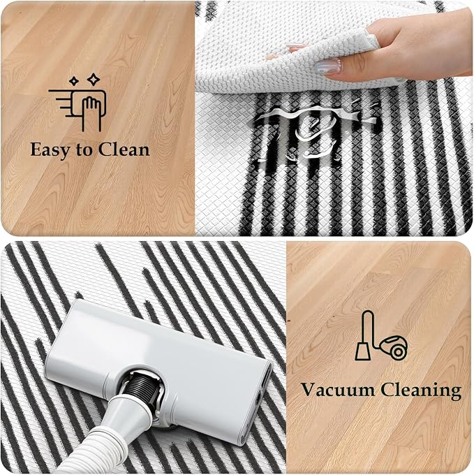 KIMODE Anti Fatigue Mats for Kitchen Floor,Farmhouse Kitchen Rugs Sets of 2 | 17"x47"+17"x29" Cushioned Kitchen Floor Mat Non Skid,Memory Foam Kitchen Mat for Laundry Office Sink Desk Black Lines Decor