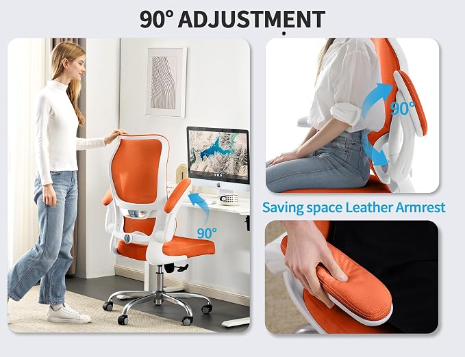 TRALT Ergonomic Office Chair- Desk Chair with Adjustable Lumbar Support | Big and Tall Back Ergonomic Desk Chair - Home Office Mesh Chairs and PU Leather Seat for Home Reading to Adults(Orange)