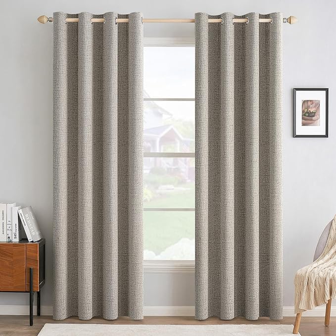 MIULEE Linen Curtains for Bedroom Solid 100% Blackout Thermal Insulated Greige Curtains Grommet Room Darkening Drapes for Living Room 52x108 Inch (2 Panels)