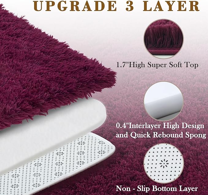 Rugs for Bedroom 4x6, Alfombras para Salas Shag Plush Soft Area Rug, Shaggy Carpets for Livingroom,Home Decor Aesthetic(Burgundy, 4 x 6)