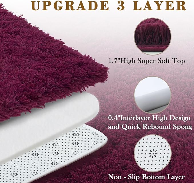 Rugs for Living Room 6x9, Alfombras para Salas Shag Large Plush Soft Area Rug, Shaggy Carpets for Bedroom,Home Decor Aesthetic(Burgundy, 6 x 9)