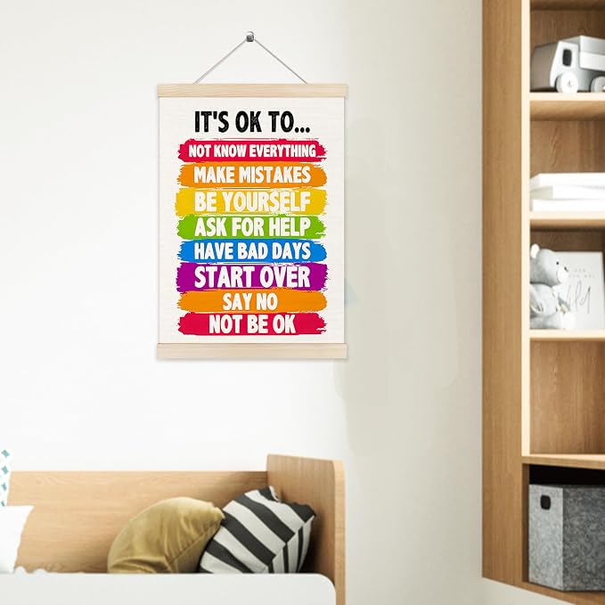 Welshower Colorful Mental Health Poster Hanger Frame, It's OK to Inspirational Quote Mental Health Wall Art Prints Decor for Therapy Counselor Office Classroom Framed, 12x16 Inch