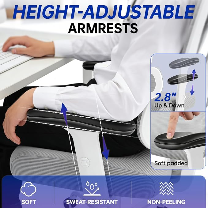 Ergonomic Office Chair, High Back Mesh Computer Chair with Comfortable Adaptive Lumbar Support, Built-in Coat Hanger, SGS Class 4 Gas Lift, Heavy Duty 300lbs for Long Hours Home Office