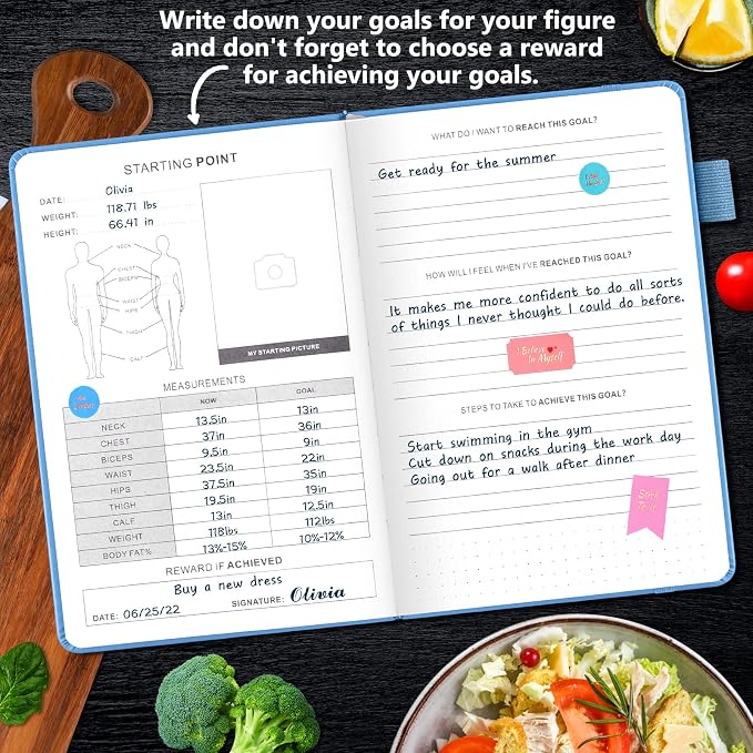 JUBTIC Weekly Meal Planner Notebook, Food Journal Daily Meal Prep Journal with Shopping and Grocery Lists for Food Planning Menu Planning Healthy Diet or Weight Loss Tracking, Undated, A5, Light Blue