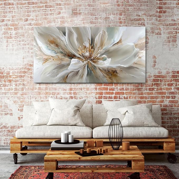 AIYISU Flower Wall Art Vintage White Floral Canvas Pictures Abstract Blooming Flower Prints Painting Large Abstract Botanical Blossom Wall Decor Elegant Artwork Bedroom Living Room Decoration 30x60