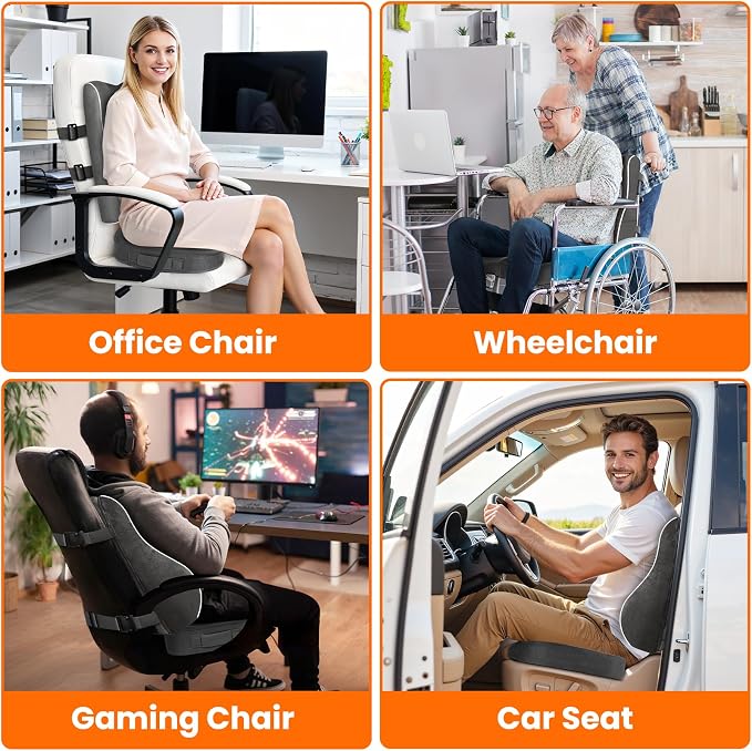 CloudBliss Lumbar Support Pillow, Memory Foam for Office Chair, Gray | Ergonomic High-Density Memory Foam, Adjustable Straps, Washable Mesh Cover, Lower Back Support for Office, Gaming & Car Seat