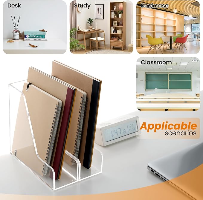 HeZone Acrylic Magazine Rack File Holder Desk Organizers and Storage 2-Pack Small Clear Acrylic Vertical Magazine Holder Book Stand for Office Desk