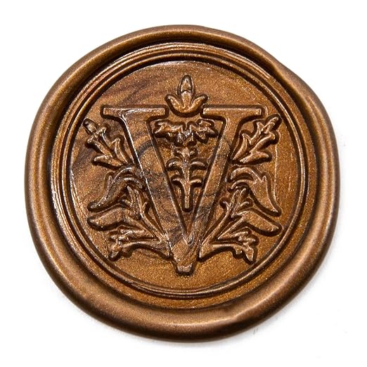Medieval Initial Alphabet Sealing Wax Stamps, Brass Head Wooden Handle, for Thanksgiving Card/Envelope/Gift Wrap/Wedding Engagement Party Invitation -Letter V