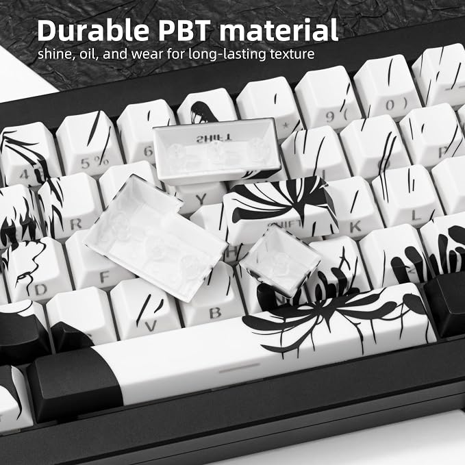 PBT Keycaps 137 Keys - White Japanese Anime Keycaps Cherry Profile Dye - Sublimation Keycap Shine Through Side-Engraved Custom Key Cap Set for Cherry Gateron MX Switches Mechanical Keyboard.