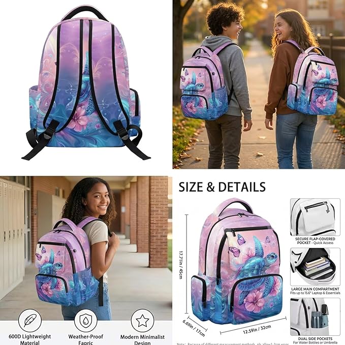 Sea Turtle Backpack and Lunch Box for School Boys Girls School Bag with Flap Zippered Pocket for Kindergarten Elementary Large 17 Inch Bookbags for Kids Back to School Supplies