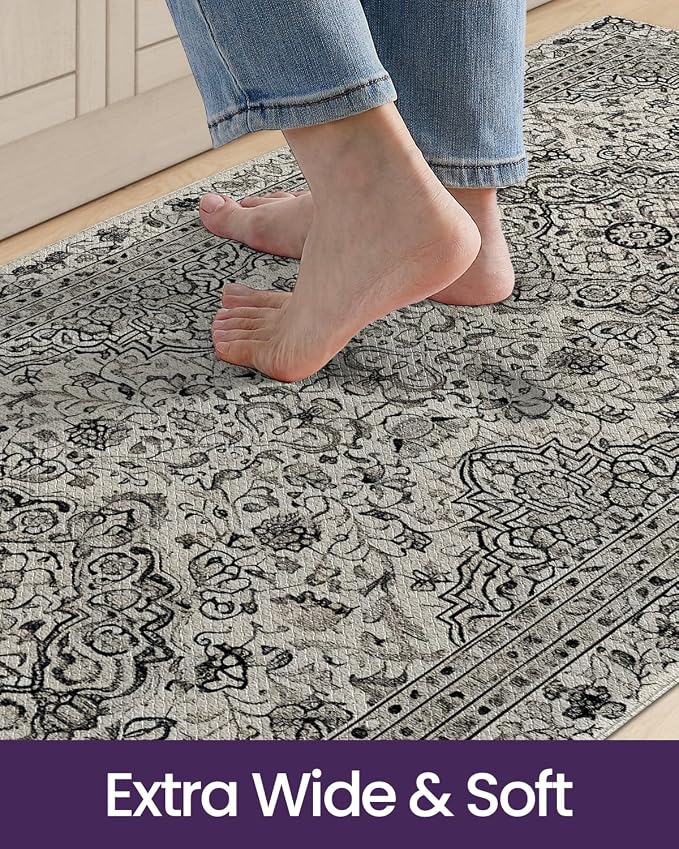 DEXI Kitchen Mats for Floor Cushioned, 23x59 Wide Runner Rug Non Slip, Waterproof Soft Comfort Standing Padded Anti Fatigue Decorative, Brown Grey