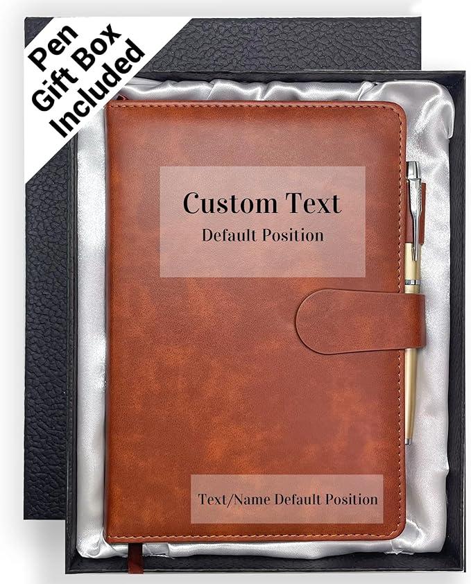 Personalized Notebook with Pen and Gift Box, Custom Text Leather Journal, Gifts for Women Men, Engraved Journals To Write In, Birthday, Best Friend, Mom, Sister, Corporate, Business Gift (Text-Brown)