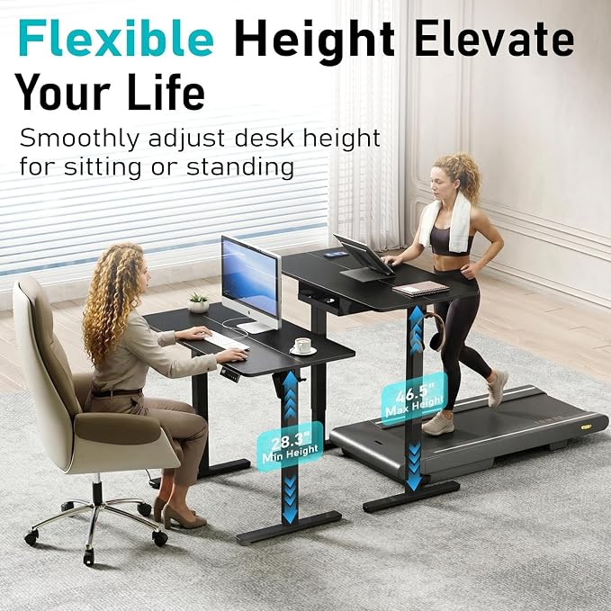35" Electric Standing Desk, Small Sit Stand up Desk, Black | Height Adjustable Computer Desk for Home Office, Compact Work & Gaming Desk with Cable Management and Stable Steel Frame