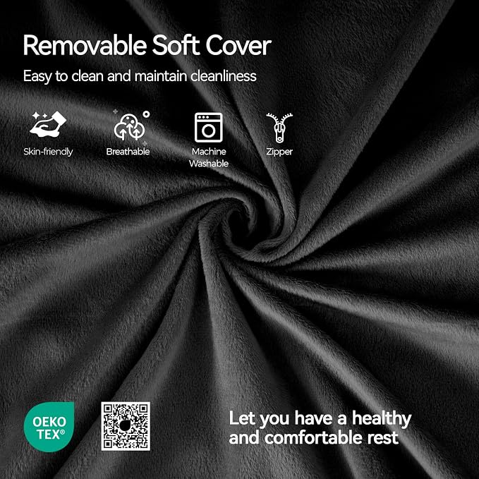 Kayfia Reading Pillow, Gel Memory Foam Back Rest Pillow, 21'', Black | 3 Storage Pockets, Dual-Use Back Leg Support Pillow, Detachable Armrests, Ideal for Reading, Gaming, Working on Bed & Couch