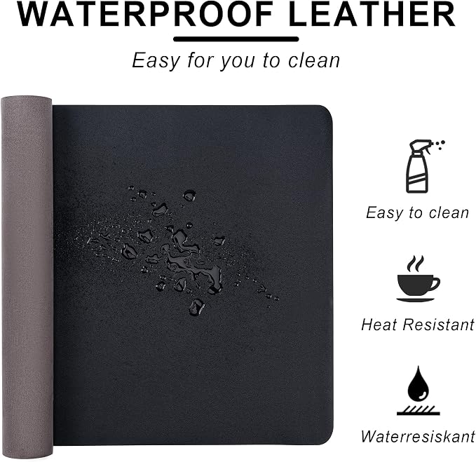 Leather Desk Pad Protector,Non-Slip Desk Pad(Black, 35.4" x 17") | on-Slip PU Leather Large Mouse Pad,Easy Clean Desk Protecor Mat,Writing Pad for Office Work/Home/Decor