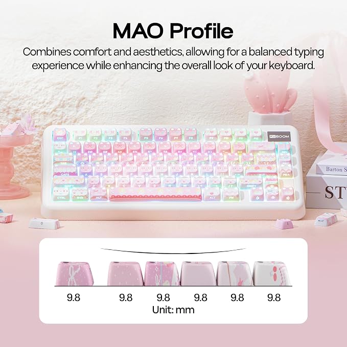 KiiBOOM Cute Cat Keycaps Set, Mao Profile, PC+ABS Keycap for MX Switches Mechanical Keyboard, Compatible with 60%, 65%, 75%, TKL, 96%, Full-Sized Layout (Pink Meow)