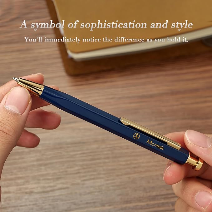 MCNTEIK Blue Gel Pen-Stunning Click Pen with 24K Gold Finish, Hexagonal Design, ADMOK Black Refill, Best Gift Set for Men & Women, Professional Executive Office, Nice Fancy Retractable Pens