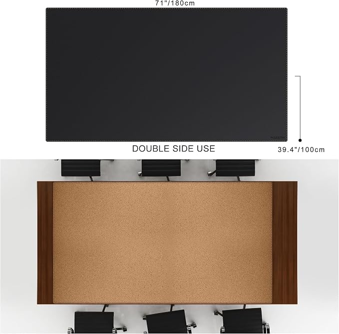 MAIDERN Leather Desk Mat Large XL, 70.8” x 40” Reversible Office Desk Pad Mat, Cork & Leather Large Mouse pad for Desk, Waterproof Computer Desk Mat for Gaming Home Office (Black)