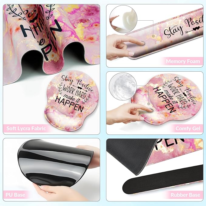 Desk Mat Set + Keyboard and Mouse Pad with Wrist Rest Support,4-in-1 Large Mousepad Computer Mats for Desktop Home & Office-Pink Positive