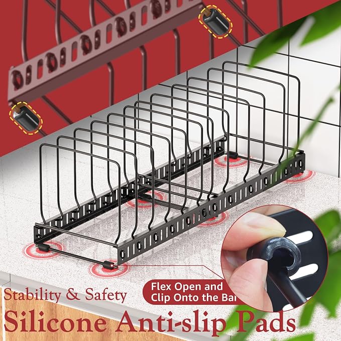 HzTinT Cutting Board and Baking Tray Cookie Sheet Organizer for Cabinet | Expandable 6.9"-13.6" Pan Organizer with 12 Adjustable Dividers, Cutting Board Holder for Cabinet or Countertop Storage