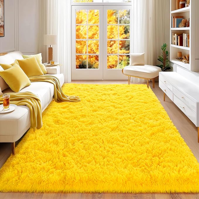 5x7 Area Rug for Living Room, Ultra Fluffy Rug Fuzzy Shag Shaggy Carpets for Bedroom,Anti-Skid Indoor High Pile Soft Rug Carpet for Bedroom Kids Room Nursery Boy Girls Room Dorm Home Decor, Yellow