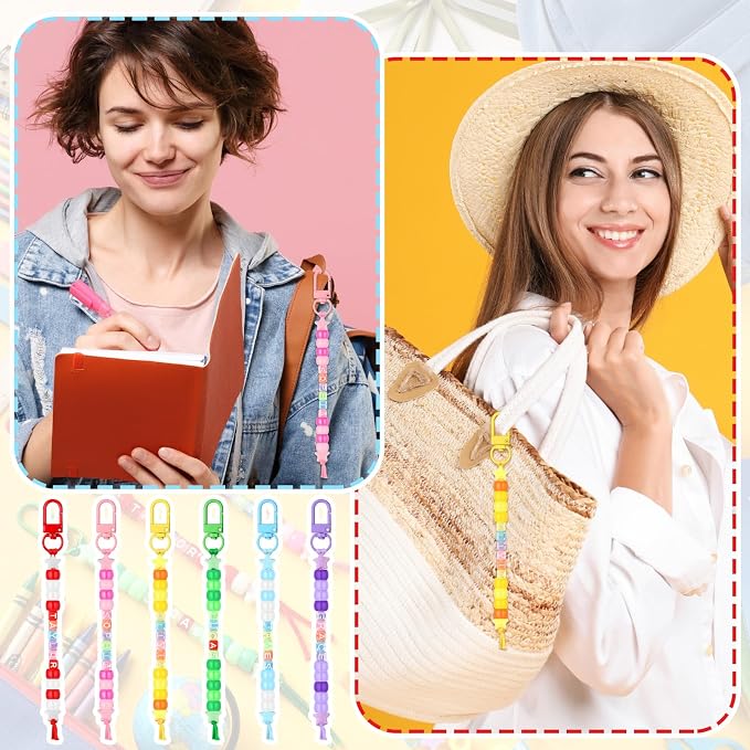 Suncalla 984 Pcs 24 Set Back to School DIY Bead Keychain Making Kit Key Chain Crafts Adjustable Letter Beads Cards Strings Kit Welcome First Day Gift Jewelry Making Supplies Party Favors