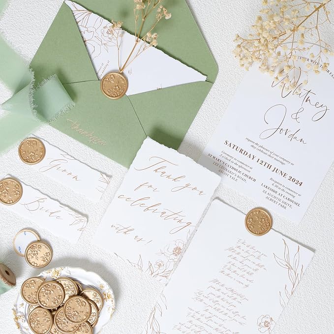 UNIQOOO Wax Seal Stickers - 3D Begonia Wedding Invitation Envelope Botanical Seal Stickers, 50 Pcs Self- Adhesive Light Gold Stickers, Perfect for Invitation, Christmas, Gift Wrapping, Party