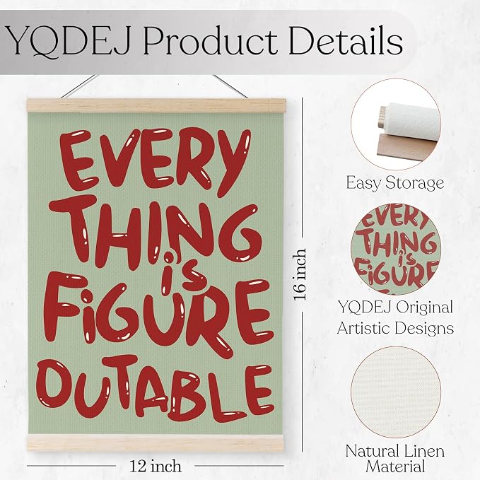 YQDEJ Everything is Figureoutable Red and Green Inspirational Wall Art Poster Hanger Frame, Positive Affirmations Christmas Wall Decor, Motivational Wall Art for Home Office Classroom, 12x16 Inch