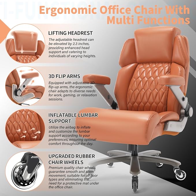 Big and Tall Office Chair 700lbs, Ergonomic High Back Computer Desk Chair | Adjustable Headrest&Lumbar Support, 3D Flip Arms, Large Wheels, Heavy Duty Metal Base, Thick Padded Wide Seat Executive Chair
