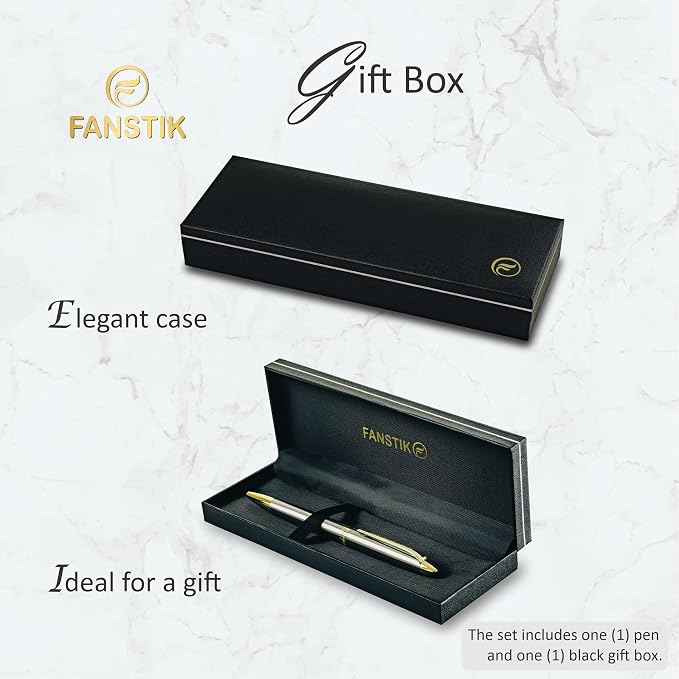FANSTIK Customized BallPoint pen with name (MADE IN USA), stainless steel, Silver and gold, luxury engraved pen personalized for men and for women. (BallPoint Silver-Gold)