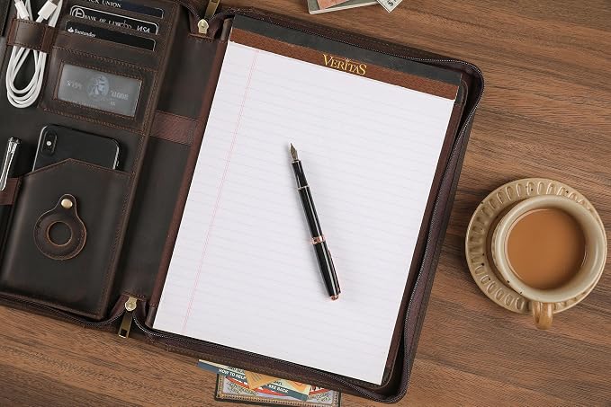 Leather Portfolio for 13 inch iPad Pro M4 (2024), Business Tablet Portfolio for Men, Personalized Padfolio, Engraved Portfolio Folder for A4 Notepad (Dark Khaki, Custom)