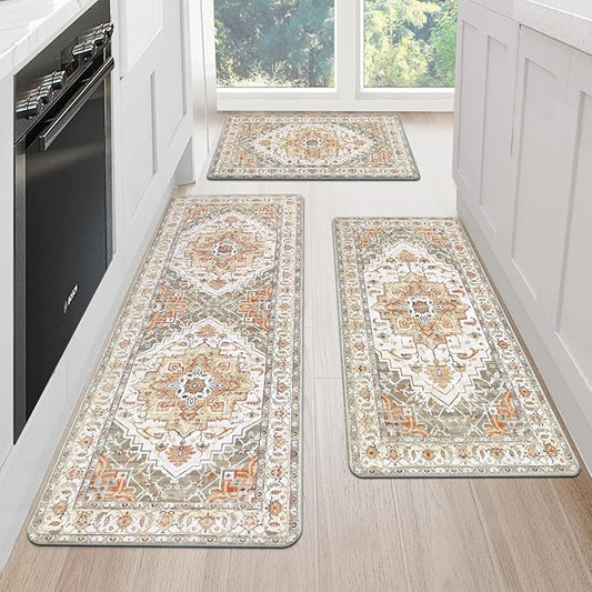 Cushioned Kitchen Rug Sets 3 Piece Anti Fatigue Kitchen Mats for Floor Non Slip Waterproof Kitchen Rugs and Mats Comfort Standing Mat Runner for Home Office,Sink,Laundry
