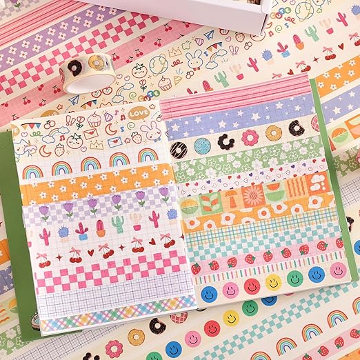 PAGEMORE 32 Rolls Colorful Cute Floral Writable Washi Tape Set, Decorative Tapes for Scrapbooking and Journaling, Junk Journal Supplies, Bullet Journaling for Women Girl 5-30mm Wide 9.84ft Long/Roll