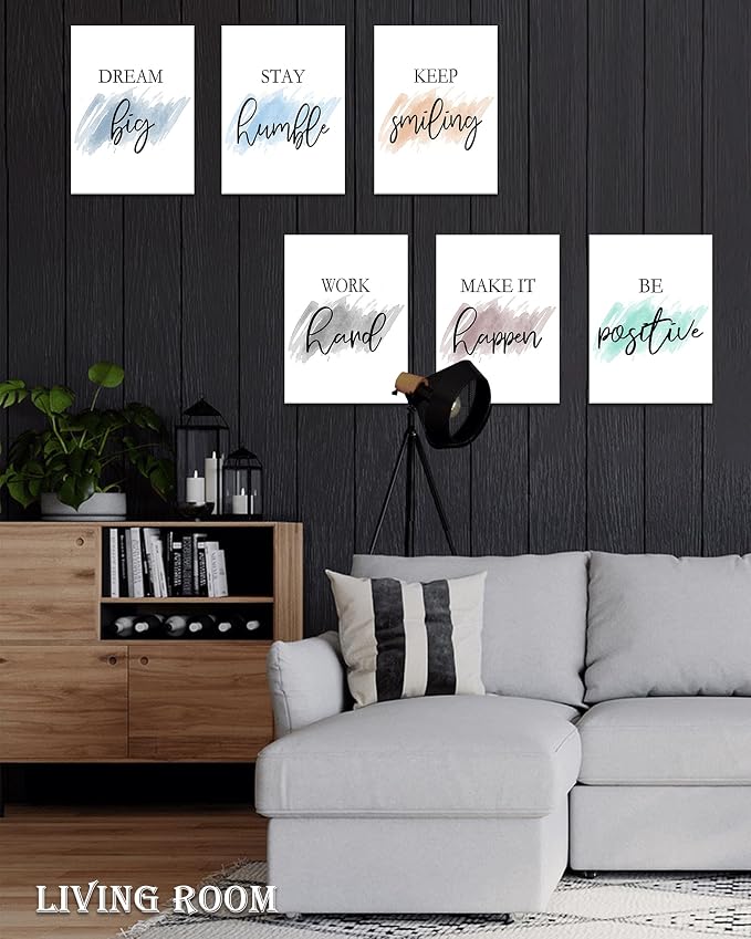Drsoum Motivational Wall Decor Inspirational Office Wall Art Quotes 12” x16” Framed Wall Art for Living Room Encouraging Canvas Posters for Office Bedroom Sayings - Set of 6 PCS Framed