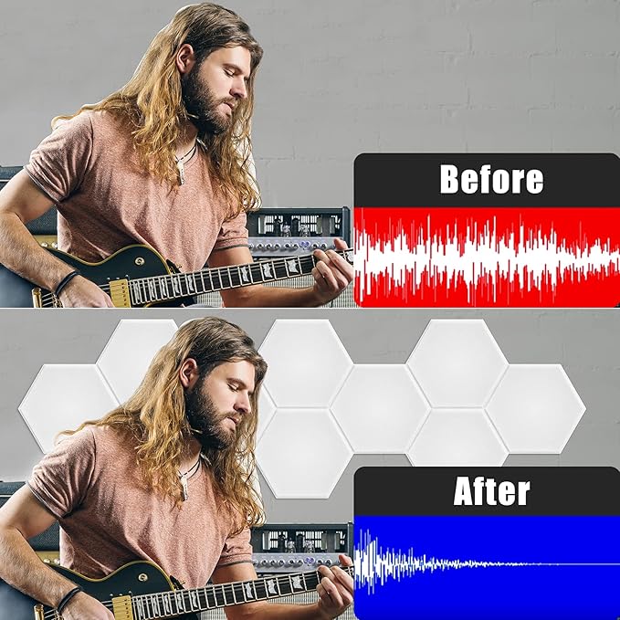 22 Pack Self-Adhesive Acoustic Panels 12" X 10" X 0.4" - Sound Proof Foam Panels with High Density, Fashionable Y-Lined Design, Absorb Noise and Eliminate Echoes(White)