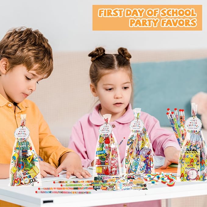 Kolldenn 24 Set Back to School Stationery Set for Students, First Day of School Treat Bags Mini Notebook Pencil Ruler Eraser Sticker Welcome to Schools Gifts for Classroom Gifts Goodie Bags Fillers