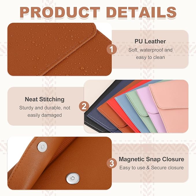 PATIKIL 2Pcs PU Leather A4 File Folder, Document Holder Envelope Waterproof Napa Texture Filing Organizer Portfolio Folder Case with Magnetic Snap Closure for Home Office, Brown, Red