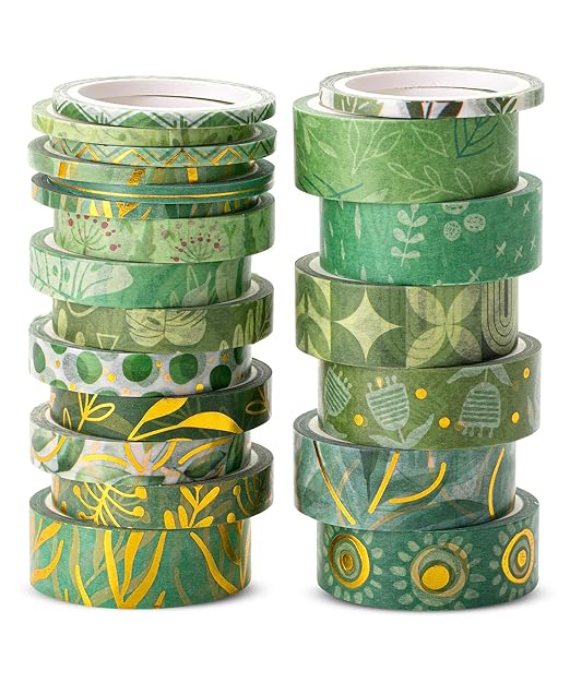 Mr. Pen- Washi Tape Set, 21 Rolls, Assorted Sizes, 5.5 Yards/Roll | Washi Tape for Scrapbook, Arts, Crafts, Journals and Planners, Greenery Summer Design