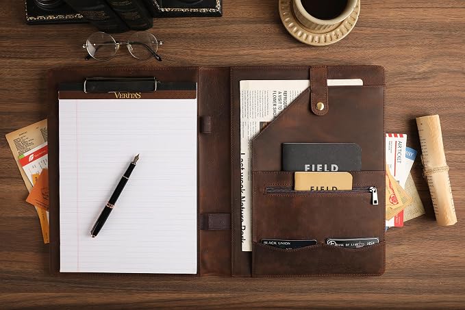 Leather Padfolio for Lefty, Business Portfolio Binder with Clipboard, Legal Pad Portfolio Folder for Men/Women - Khaki