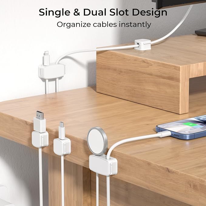 Basesailor 6Pack Magnetic Cable Clips Organizer,Cord Management Holder | Strong Adhesive Phone Charging Wire Keeper for Desk,Nightstand,Wall,Car,Desktop,Table,Home,Office